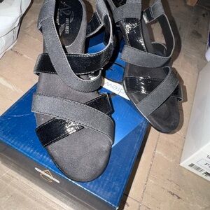 Stuart Weitzman Black Strappy Elastic Sandals